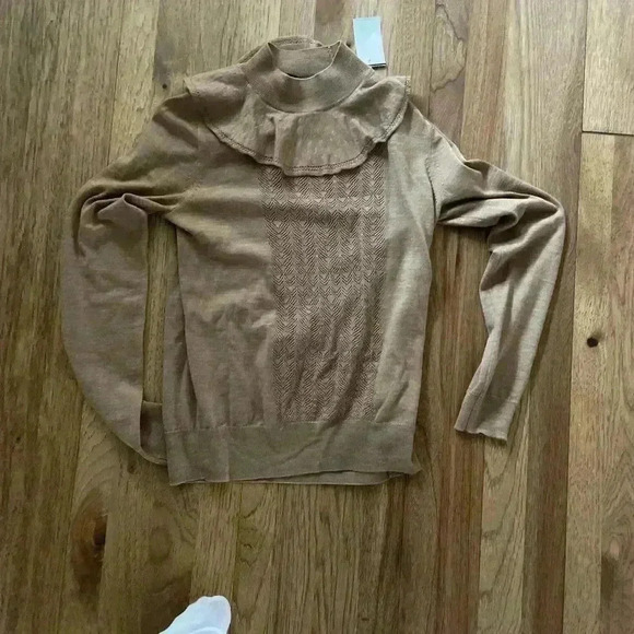 J. Crew Wool Ruffle Mock Neck‎ Pointelle Sweater Holiday Coquette Boho Sz XS - Picture 9 of 9